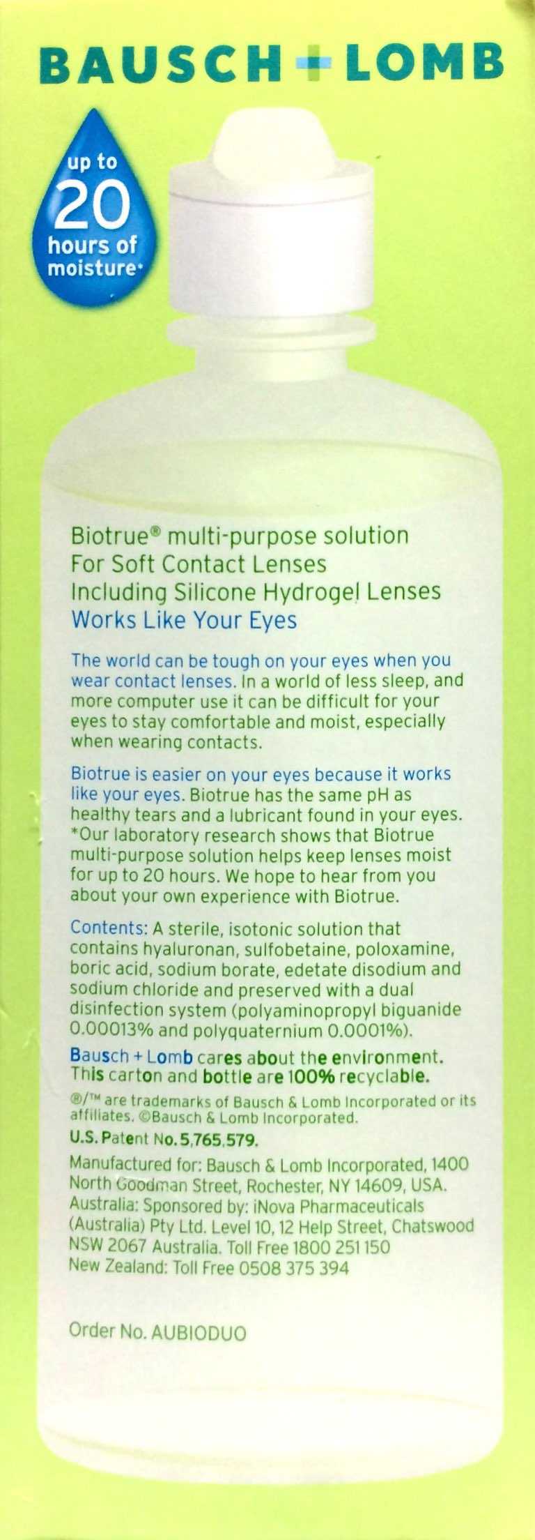 Biotrue Multi-Purpose Solution Duo Pack 420ml - Optimal Lens Care Biotrue Duo Pack,Biotrue Multi-Purpose Solution,contact lens care,lens cleaning solution,optimized