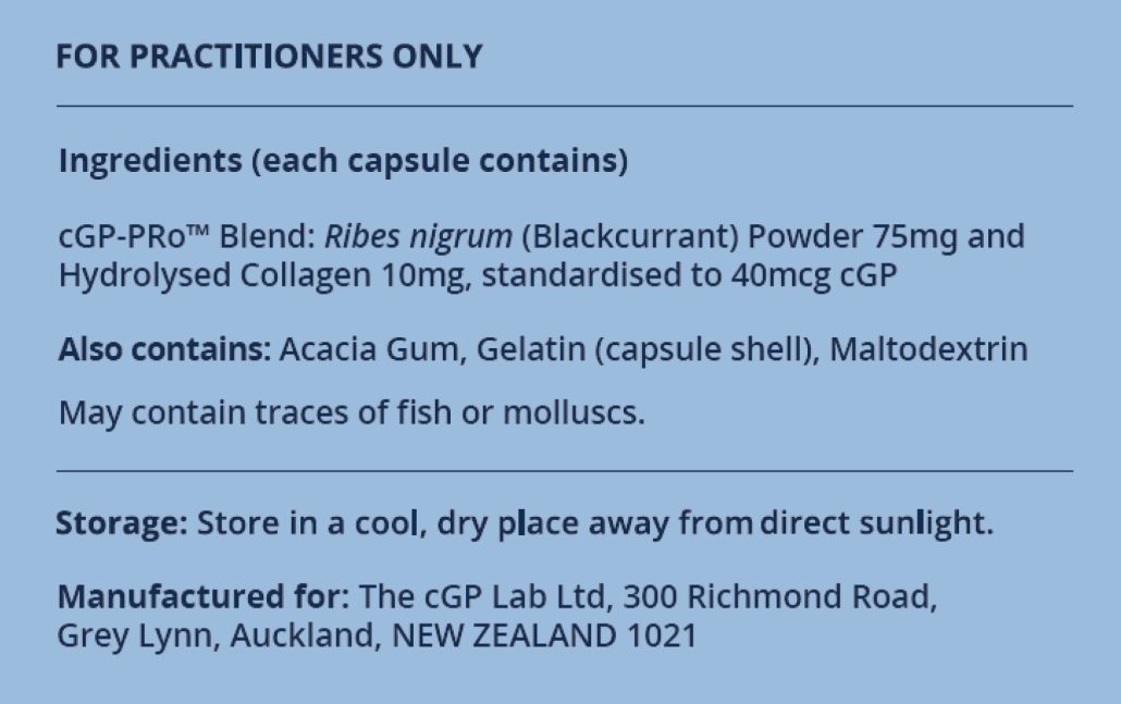 cGP Support suggested use and ingredients