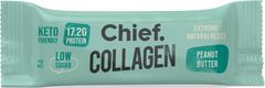 Chief collagen protein bars peanut butter packaging with keto friendly and low sugar labels.