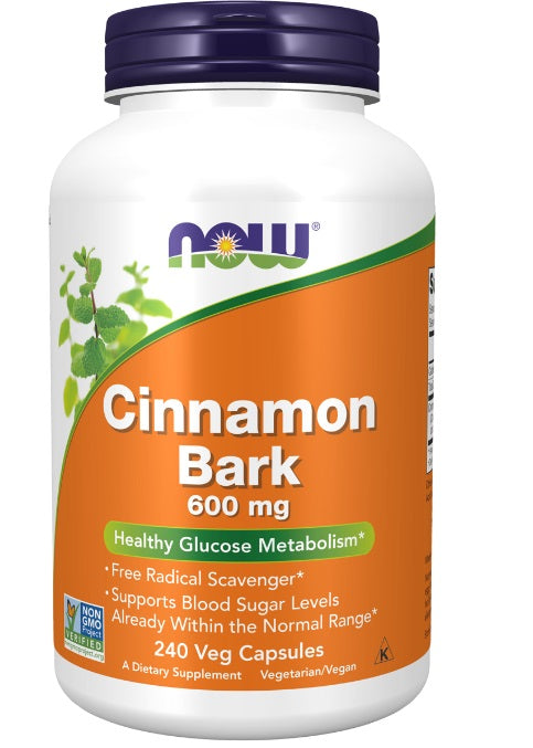 now Cinnamon Bark 600 mg 240 Veg Capsules