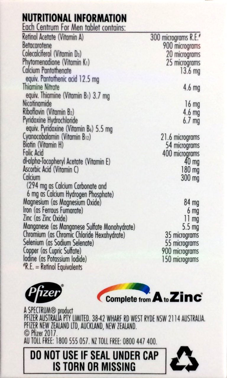 Centrum For Men Multivitamins - 60 Tablets for Optimal Health Centrum For Men,daily vitamins for men,men's health supplements,multivitamins for men,optimized