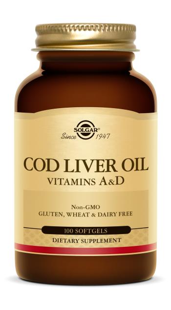 Solgar Cod Liver Oil Softgels with Vitamin A & D - 100 Capsules Cod Liver Oil,Omega-3 Softgels,optimized,Solgar Supplements,Vitamin A,Vitamin D