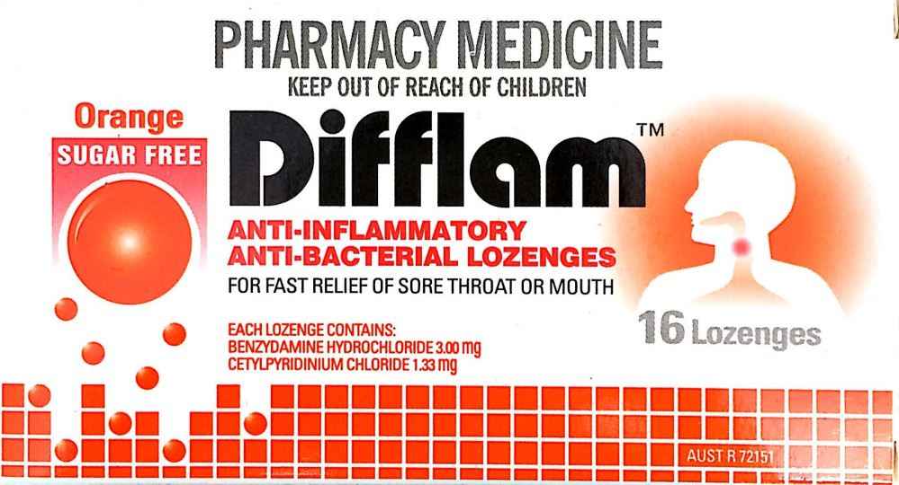 Difflam Orange Lozenges Sugar Free for Sore Throat Relief - 16 Lozenges Difflam lozenges,improvements,orange flavored lozenges,sore throat relief,sugar-free throat lozenges