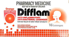 Difflam Orange Lozenges Sugar Free for Sore Throat Relief - 16 Lozenges Difflam lozenges,improvements,orange flavored lozenges,sore throat relief,sugar-free throat lozenges