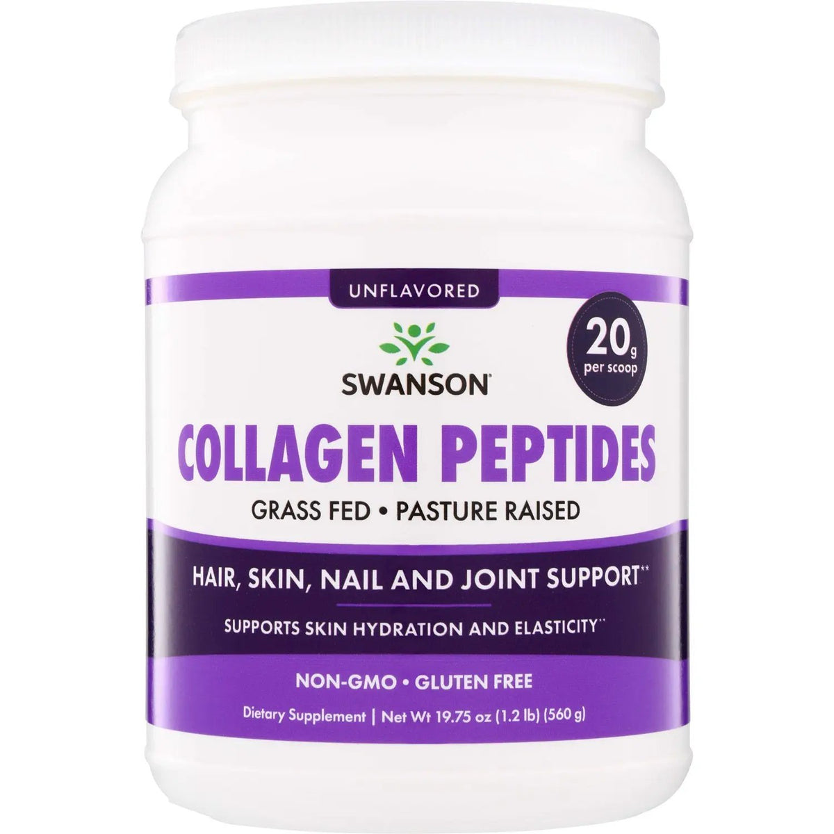 Swanson Collagen Peptides Unflavored 560g – Grass-Fed Hydrolysate Protein Powder