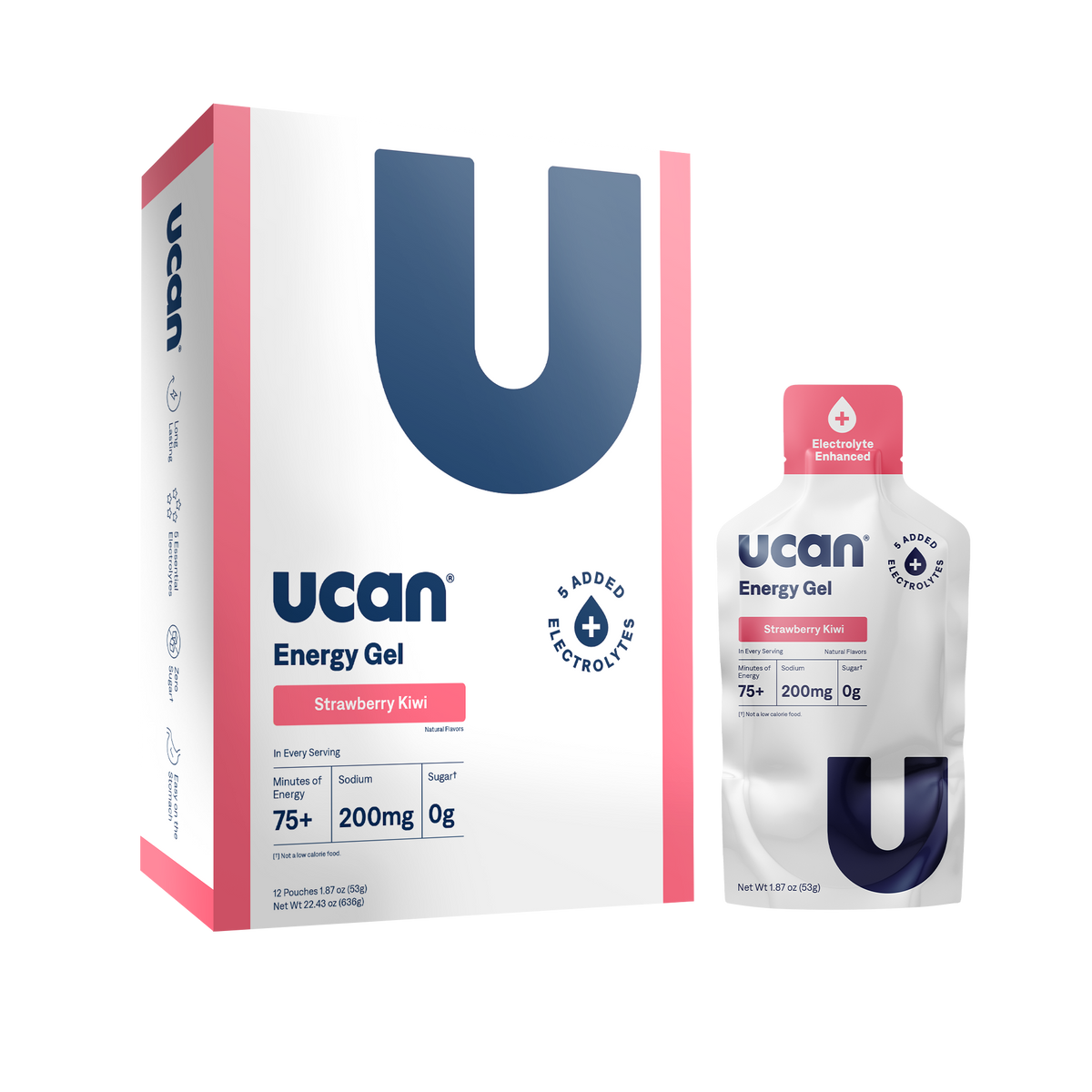 UCAN Edge Energy Gel Strawberry Box of 12 Pouches | Sustained Energy for Endurance Sport