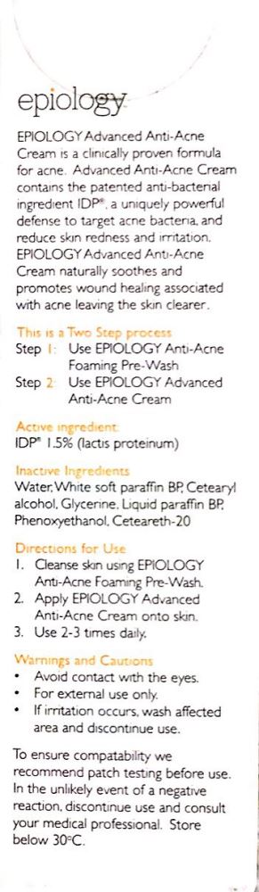 Epiology Anti-Acne Cream instructions and usage for advanced anti-acne cream treatment.