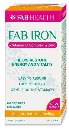 FAB IRON vitamin B complex zinc 60 vegecapsules energy,fab health,fab iron,issues,stress,vitamin b,zink