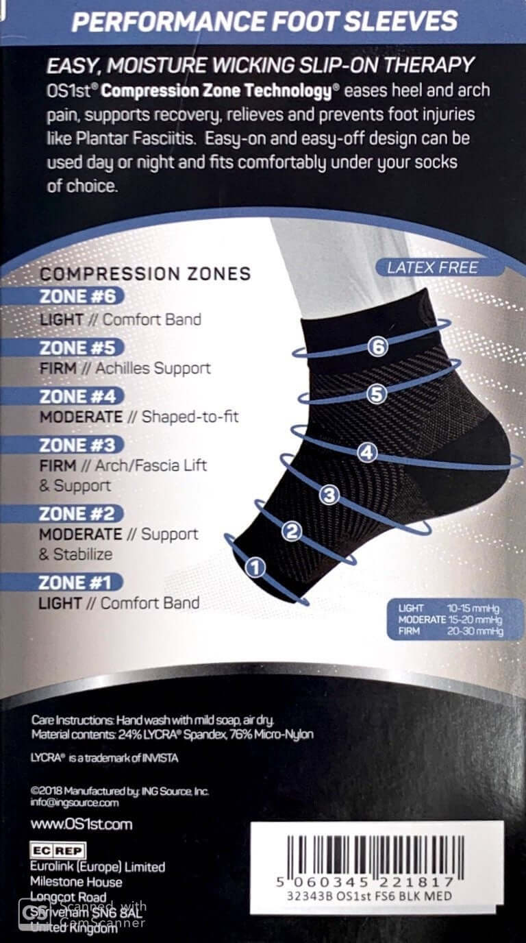 FS6 Compression Socks - Foot Sleeve One Pair  (Size - S/M/L/XL) Color (Black / White) - Pakuranga Pharmacy
