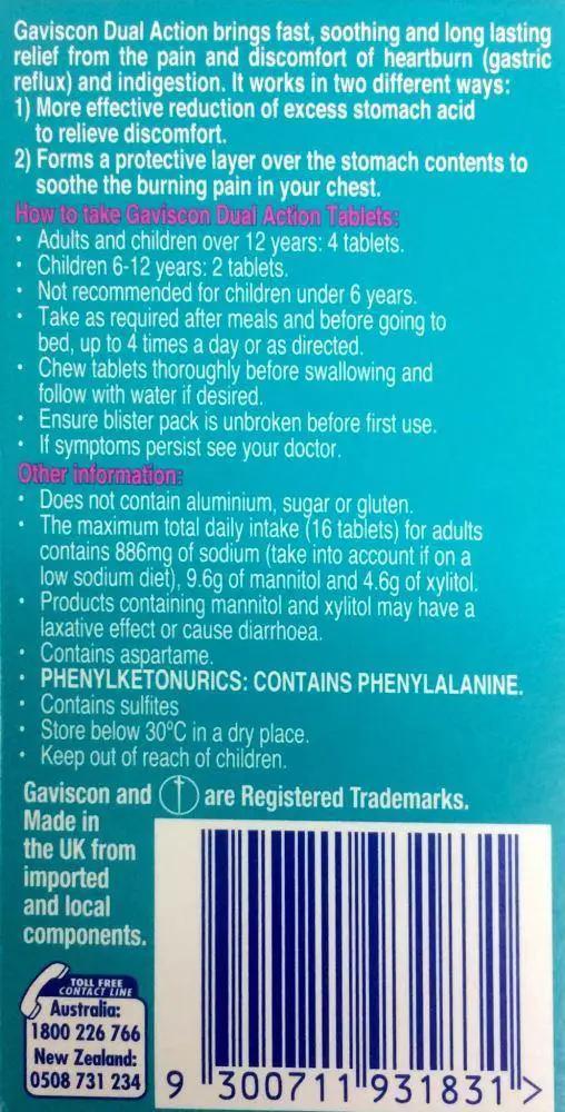 Gaviscon Peppermint Tablets 32 Chewable Dual Action Relief Chewable Antacid,Dual Action Relief,Gastroesophageal Reflux,Gaviscon Peppermint Tablets,Heartburn Relief,improvements