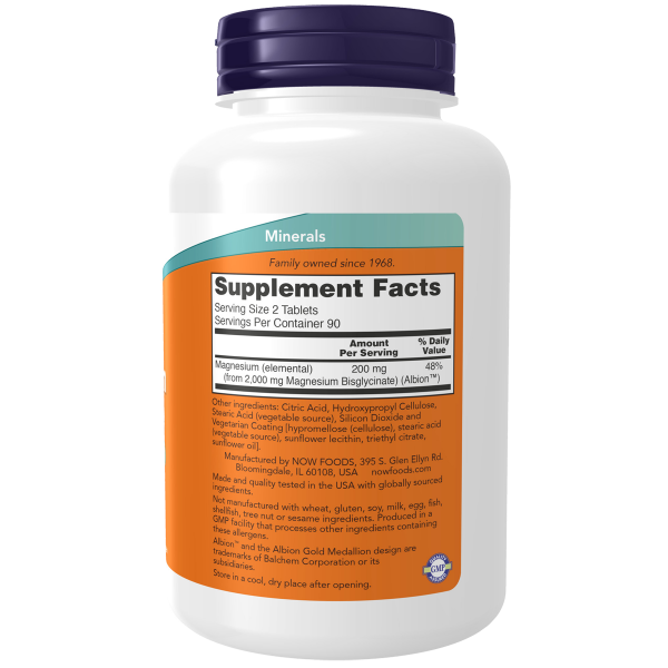 NOW Magnesium Glycinate 180 Tablets - Nervous System Support Critical for enzyme function,energy,google,issues,nerve support,sleep,Supports bone mineralization,Supports Cardiovascular health,Supports energy production,Supports Glucose metabolism,Supports