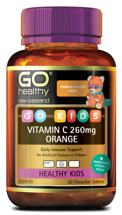 Go Healthy Kids Vitamin C 260mg Orange 60 tablets general health,go healthy,issues,kids,new zealand,vitamin c,vitamin c tablets