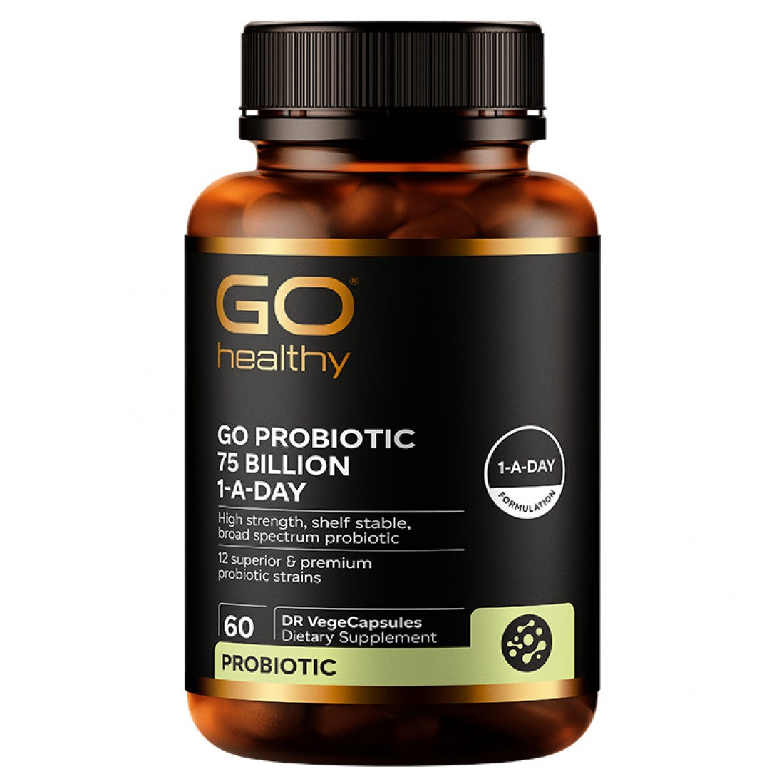 GO Healthy Go Probiotic 75 Billion - Advanced Digestive Support for 75 billion probiotic support in a convenient supplement.