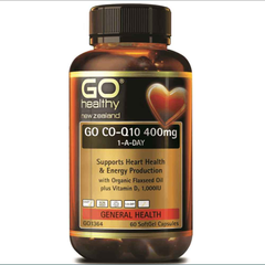 Go Healthy CoQ10 400mg 60 Capsules bottle, supports heart health and energy production.