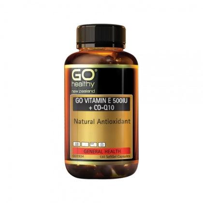 Go Healthy Go Vitamin E 500IU+COQ10 130 caps 500IU,coq10,energised skin,go healthy,Go Healthy Go Vitamin E,Go Vitamin,go vitamin E,issues,nails and hair,vitamin E