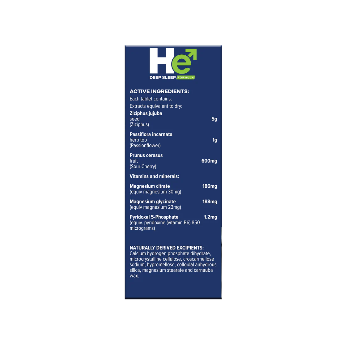 He Deep Sleep Formula tablets ingredients and nutritional information for promoting restful sleep.