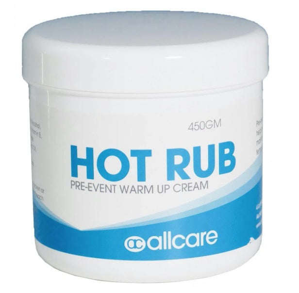 ALLCARE HOT RUB - PRE EVENT WARM UP CREAM before and event or training,camphor oil,help prevent injury,HOT RUB,issues,maintaining muscle temperature.,Oleoresin Capsicum.,PRE EVENT WARM UP CREAM