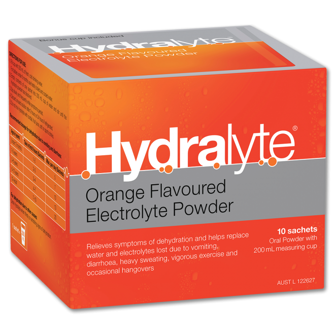 Hydralyte 10 sachets Orange flavour dehydration,diarrhoea,electral,Enerlyte,Hydralyte,Hydralyte 10 sachets Orange flavour,issues,rehydration,vomiting