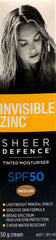 Invisible Zinc Sheer Defence SPF50 Tinted Moisturiser 50gm-Medium invisible zinc,issues,sheer defence,spf 50,sunscreen