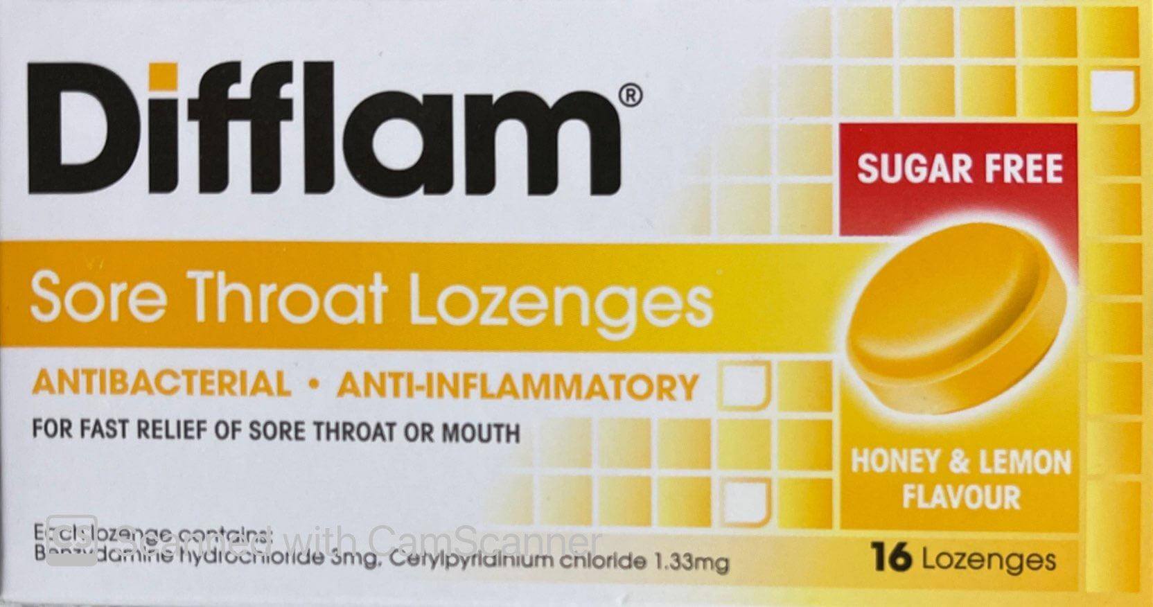 Difflam Sore Throat 16 Lozenges Honey and Lemon codral,cold,difflam,issues,sore,sore throat
