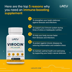 Lazu Virocin Zinc Ionophore 60 caps cancer,immune,immunity,issues,Lazu,zinc,zinc ionophore,zn