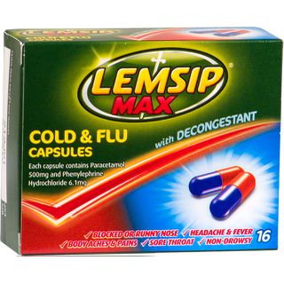 Lemsip Max Cold & Flu Decongestant Capsules 16pk blocked nose,chesty cough,cold,cold and flu,cold&flu,coldandcough,cough,fever,google,issues,Lemsip Max Cold & Flu Decongestant Capsules 16pk