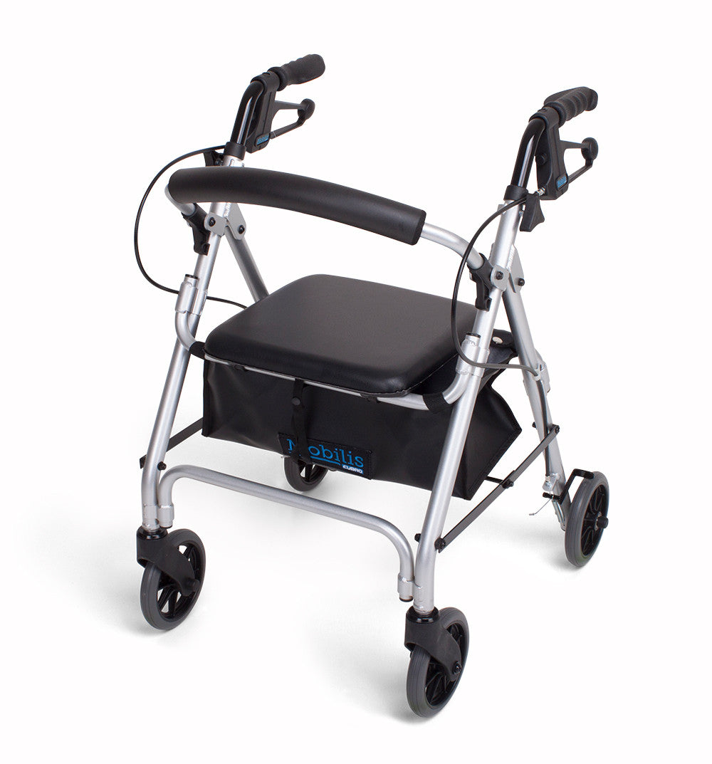 Mobilis narrow walking frame Easy to adjust "one touch" handbrake,extra east to fold for storage,issues,low seat for petite users,Mobilis narrow walking frame,mobility,mobility aids,Narrow frame,Narrow walking frame,Padded seat,Storage bad included,Suitab