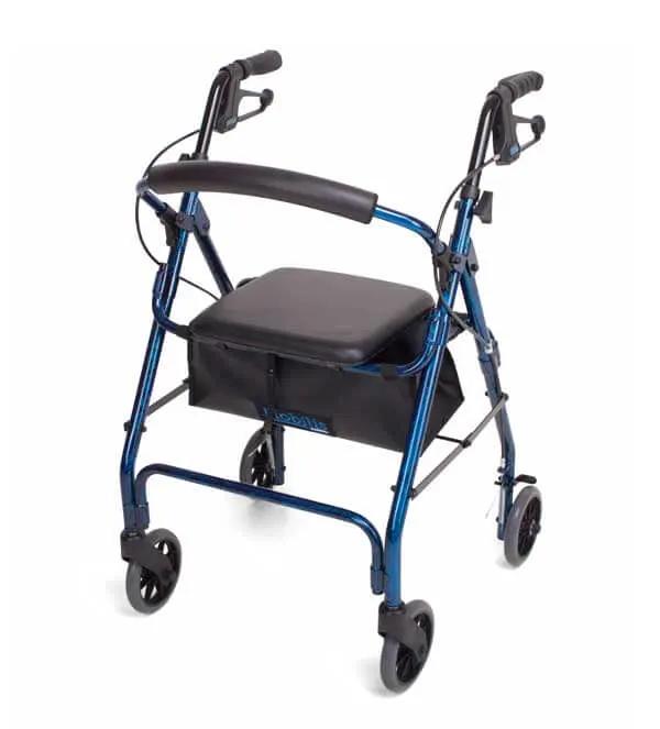 Mobilis® walking frame - Blue / Red / Silver aluminium walking frame,and silver,Available in blue,castors and rear wheels Walking Frame,Christmas gift,Easy to adjust "one touch" handbrake Walking Frame,Extra easy to fold for storage,Folding walking frame,