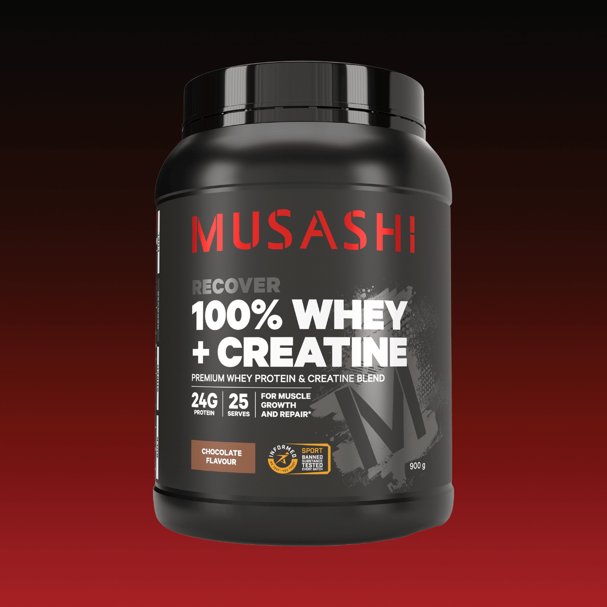 Musashi 100% Whey + Creatine Chocolate 900g – Whey Protein with Added Creatine