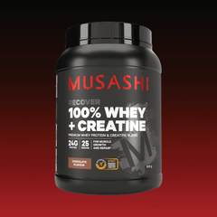 Musashi 100% Whey + Creatine Chocolate 900g – Whey Protein with Added Creatine
