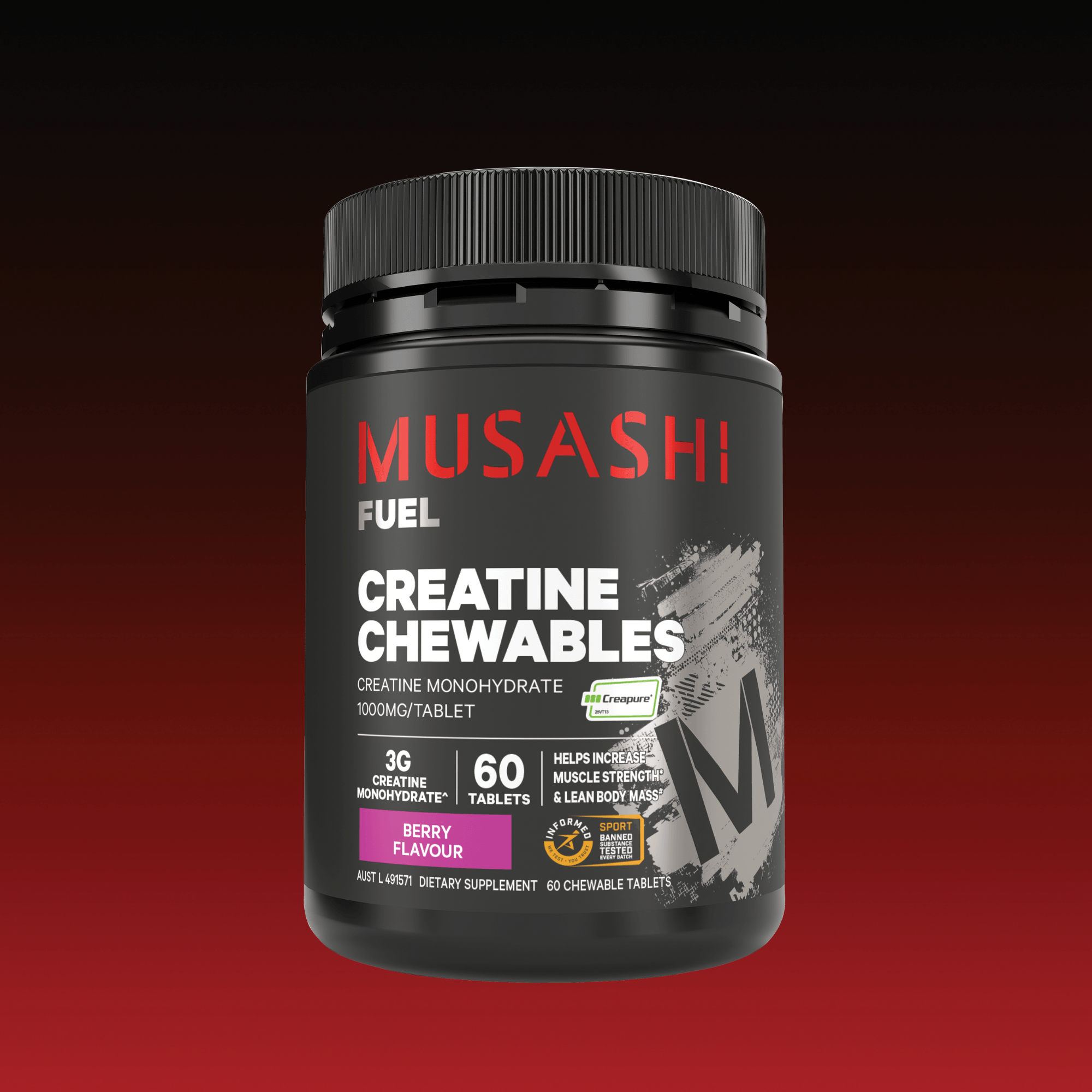 Musashi Creatine Chewables Berry 60 Chewable Tablets – Chewable Creatine Tablets