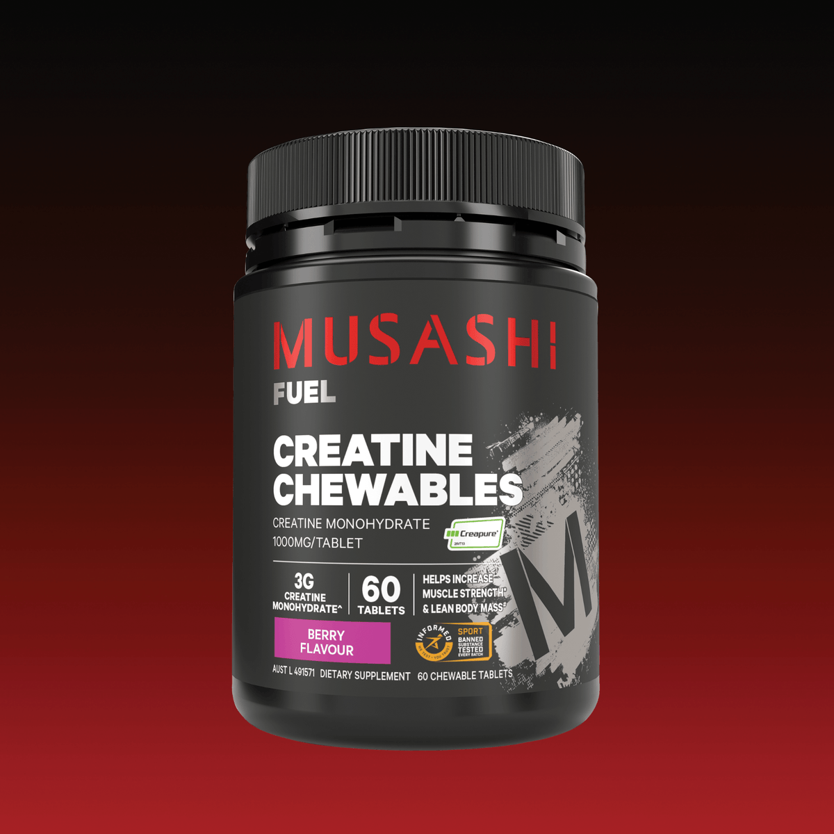 Musashi Creatine Chewables Berry 60 Chewable Tablets – Chewable Creatine Tablets