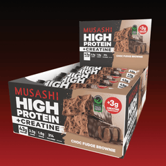 Musashi High Protein + Creatine Bar Choc Fudge Box 12 x 90g – High Protein Snack Bar