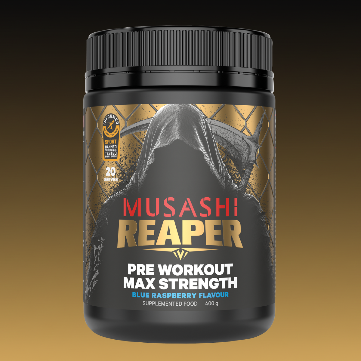 Musashi Reaper Pre Workout Max Strength Blue Raspberry 400g – Max Strength Pre-Workout Powder