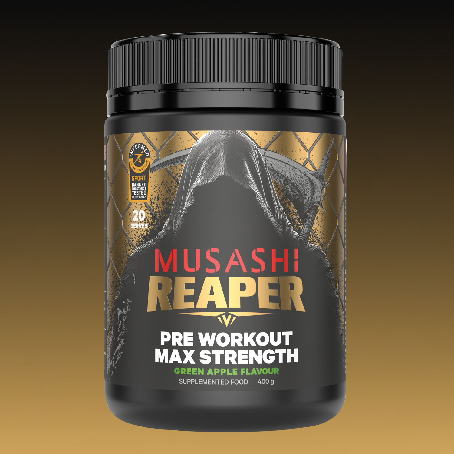 Musashi Reaper Pre Workout Max Strength Green Apple 400g – Max Strength Pre-Workout Powder