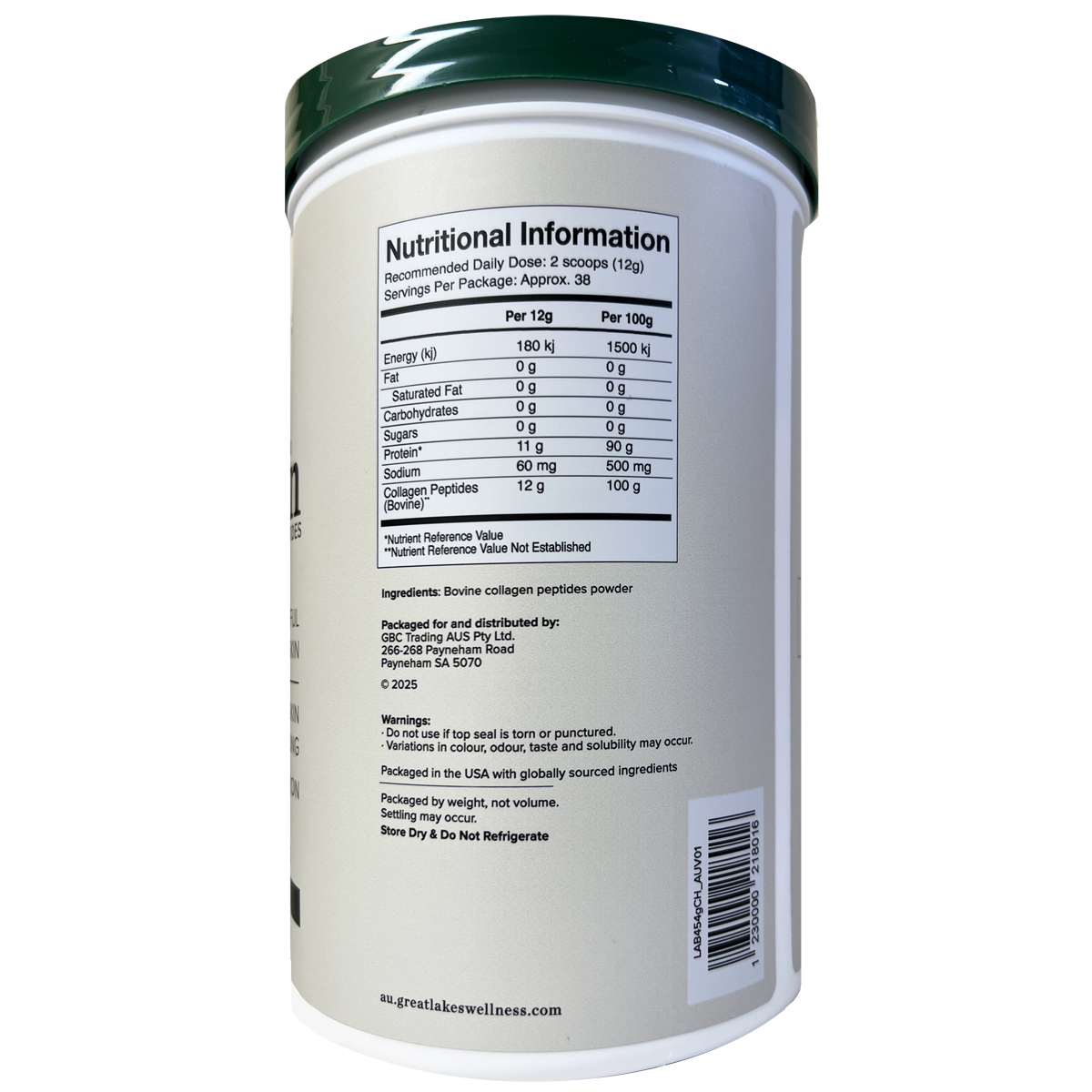 Great Lakes Wellness Collagen Hydrolysate Youthful Skin and Skin Hydration (454 g, Unflavoured)