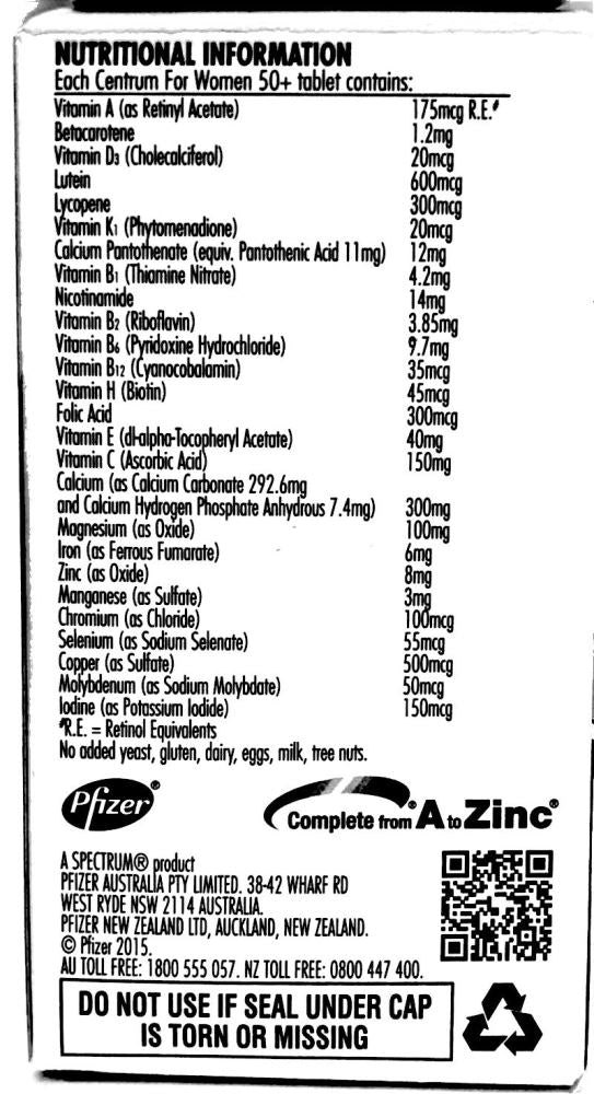 Centrum For Women 50+  60Tablets - Pakuranga Pharmacy