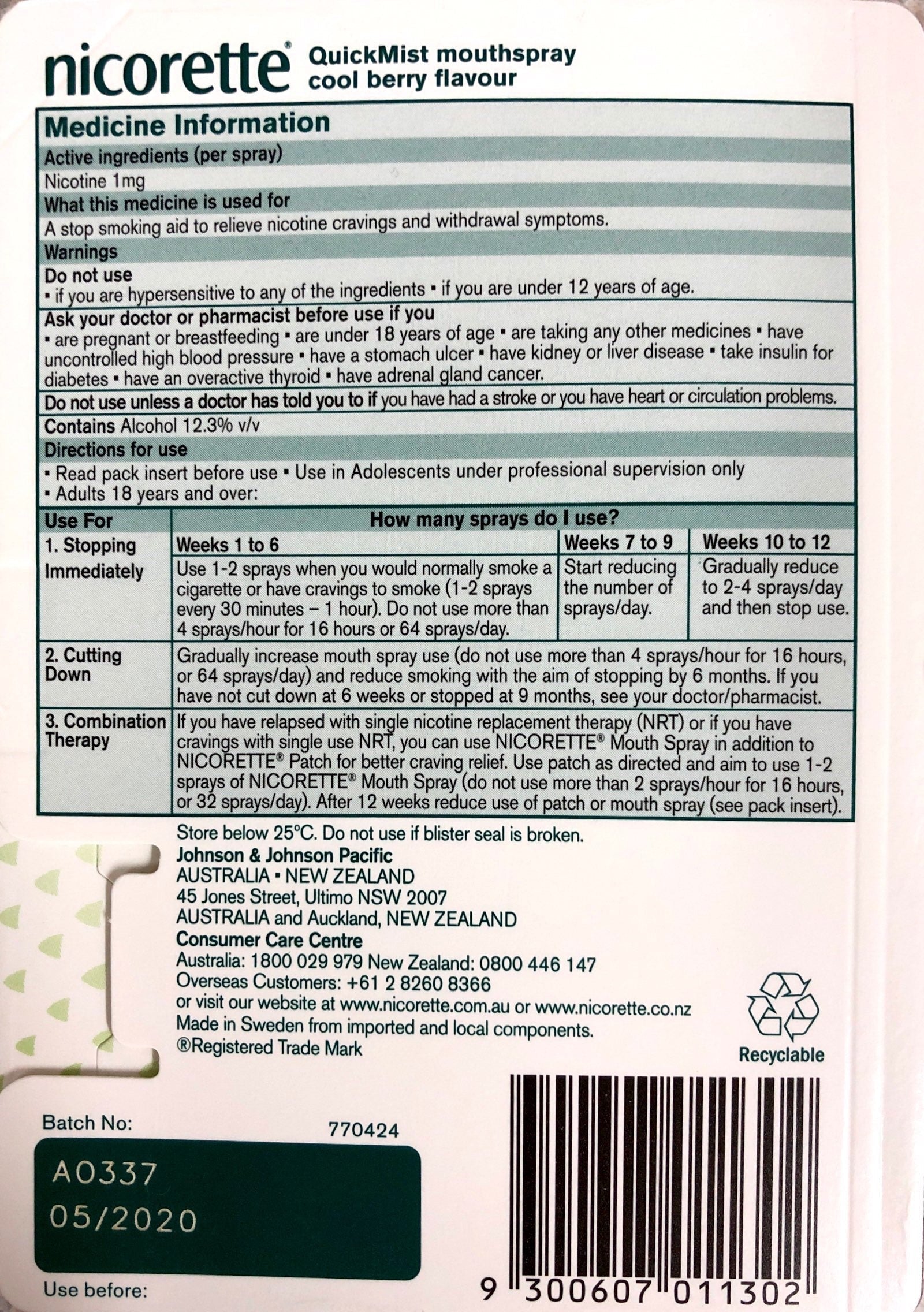 Nicorette Mouth Spray Cool Berry 150 Sprays - Effective Nicotine Relief Cool Berry spray,Nicorette spray,nicotine relief,optimized,quit smoking aid