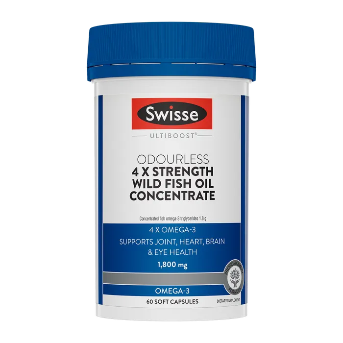 Swisse Ultiboost Odourless 4x Strength Wild Fish Oil Concentrate 60 Capsules