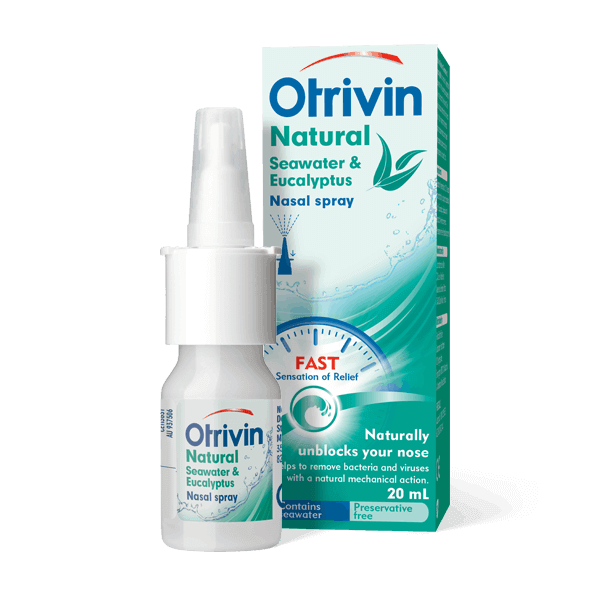 Otrivin NATURAL Seawater and Eucalyptus 0.9% Nasal Spray 20mL blocked nose,cold,congested nose,issues,otrivin,runny nose,stuffed nose