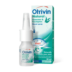 Otrivin NATURAL Seawater and Eucalyptus 0.9% Nasal Spray 20mL blocked nose,cold,congested nose,issues,otrivin,runny nose,stuffed nose