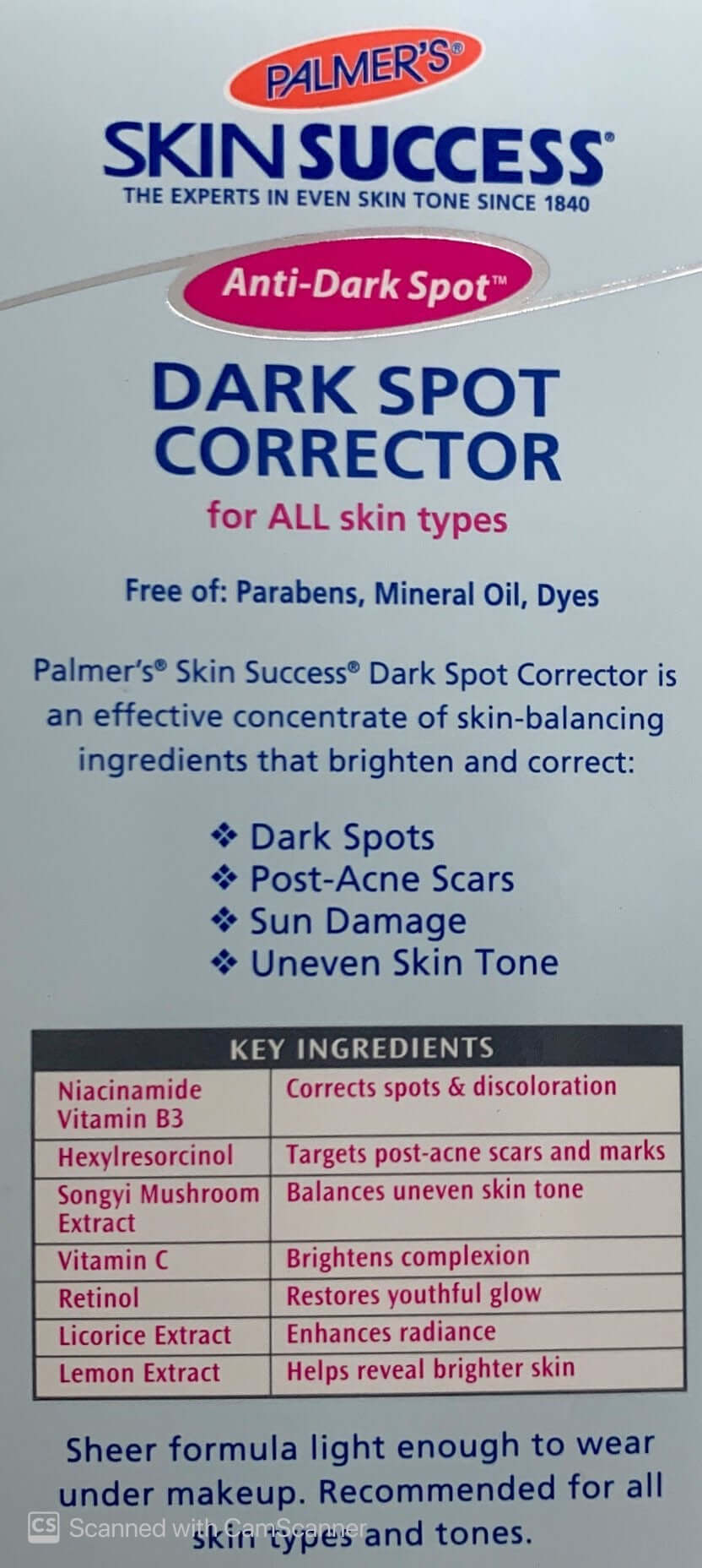 Palmer's Skin Success Dark Spot Corrector Fade Serum dark spot,Dermatologist tested,Free from harsh ingredients,Improves radiance,issues,Minimizes fine lines and wrinkles,Palmer's Skin Success Dark Spot Corrector Fade Serum,palmers,Retinol,vitamin c