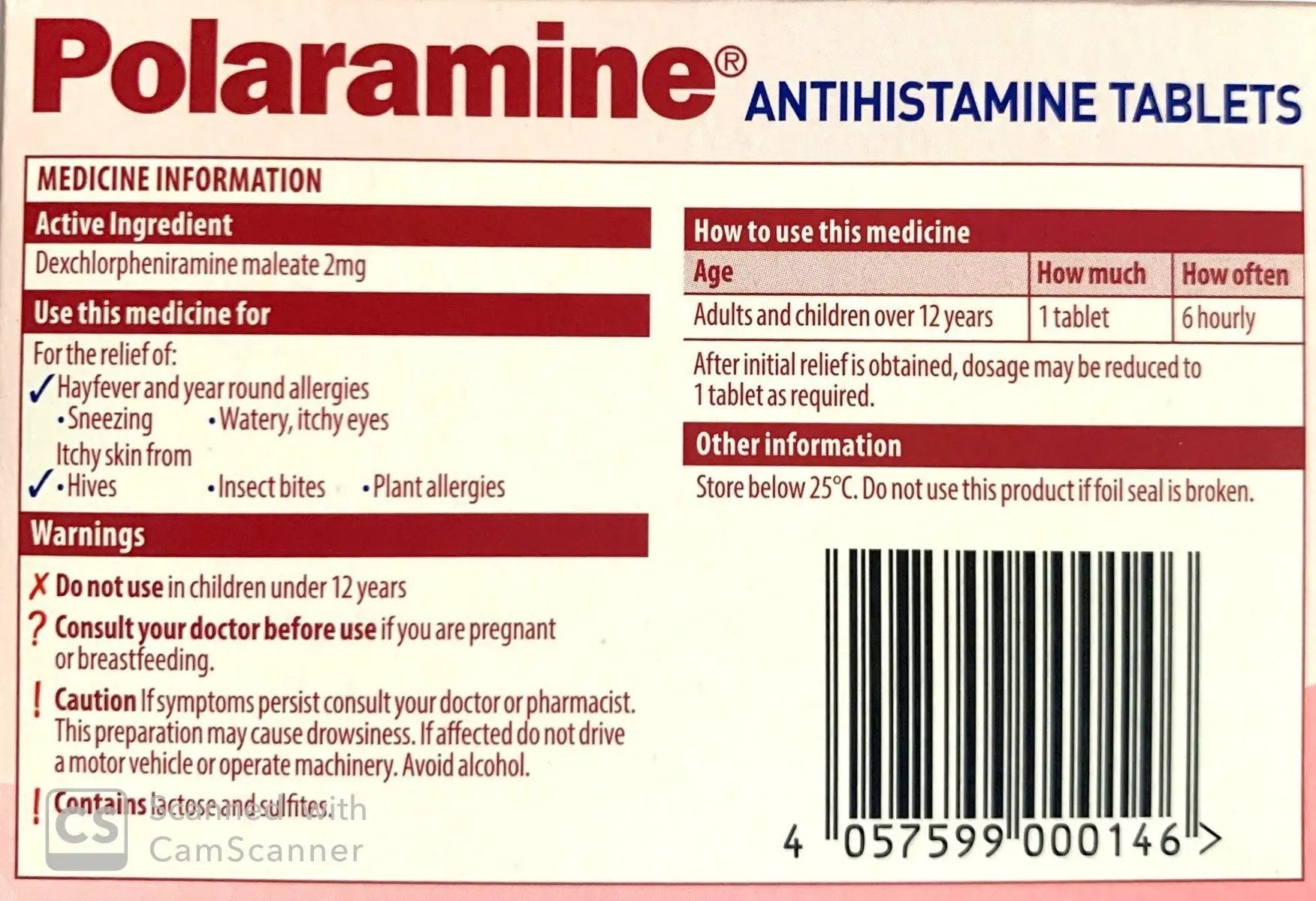 Polaramine 2mg Tablets - Colour Free 40 Tablets, Pharmacist Only Medicine 2mg medication,allergy relief,color free tablets,optimized,pharmacist only medicine,Polaramine tablets