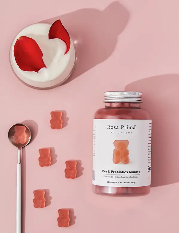 Rosa Prima’s Pre & Probiotics Gummy By UNICHI 60 Gummies 32 billion probiotics,50 billion probiotics,adult gummies,cheaper than bargain chemist,cheaper than chemist warehouse,cheaper than Health NZ,cheaper than NZ healthstore,cheaper than pharmacy direct,