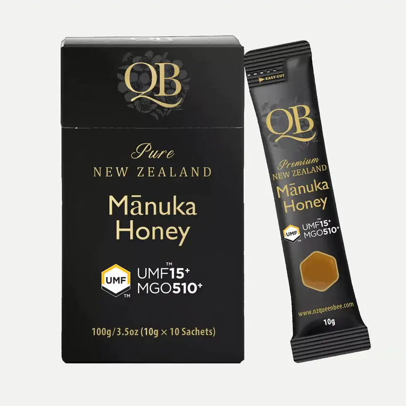 QB Manuka Honey UMF 15+ Sachets Immune Support Honey 100g/3.5oz (10g x 10 Sachets)