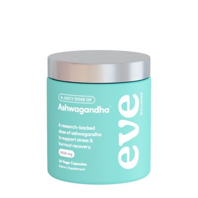 Eve A Juicy Dose of Ashwagandha 30 Capsules, 30 count ashwagandha capsules dietary supplement for stress recovery.