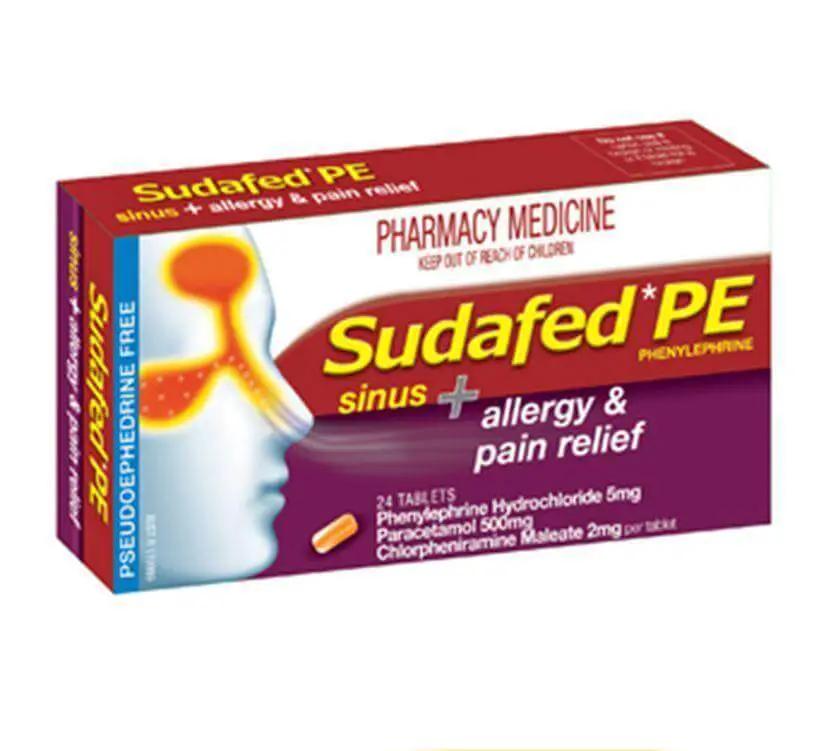 Sudafed PE Sinus Plus Allergy and Pain Relief 24 Tablets allergy,codral,cold,flu,issues,pain,sinus,Sudafed