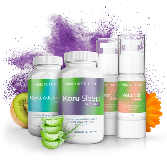 Koru Nutrition Skin Rescue Pack | 2 Bottles Koru Skin, 1 Month Advanced Collagen, 1 Month Sleep | Hydrates Skin & Supports Joints