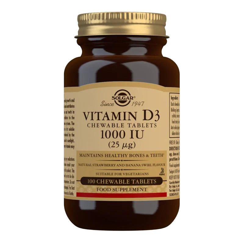 Solgar Vitamin D3 (Cholecalciferol) 25 mcg (1000 IU) 100 chewable Tablets