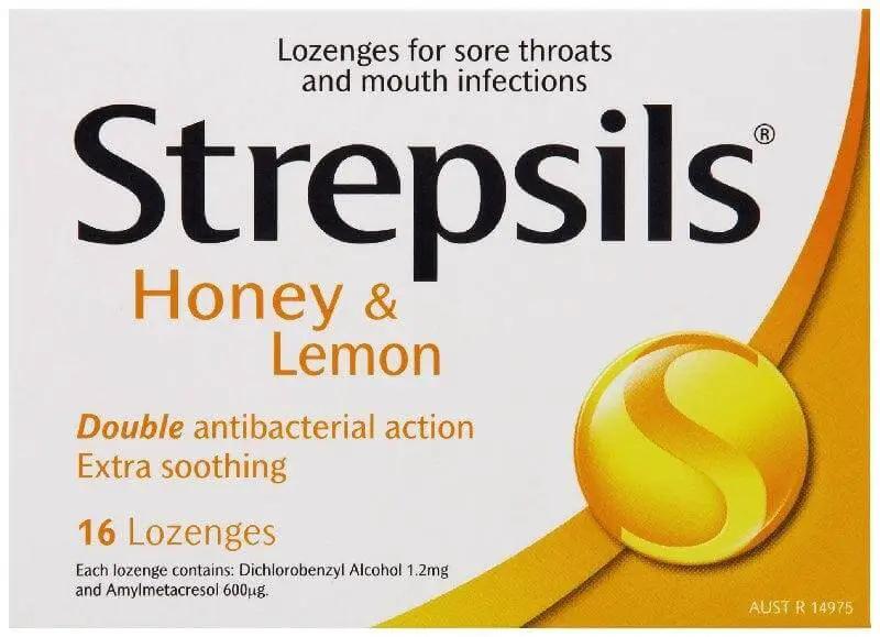 Strepsils Lozenges Lemon And Honey 16 issues,sore throat,sore throat lozenges,strepsils,strepsils plus lozenges,stresils